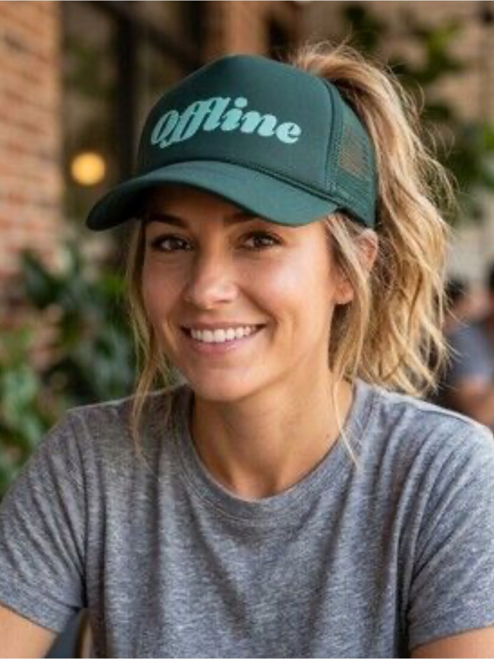 Ulta Beauty “Offline” SnapBack dark green trucker hat w/mesh back, like new, OS